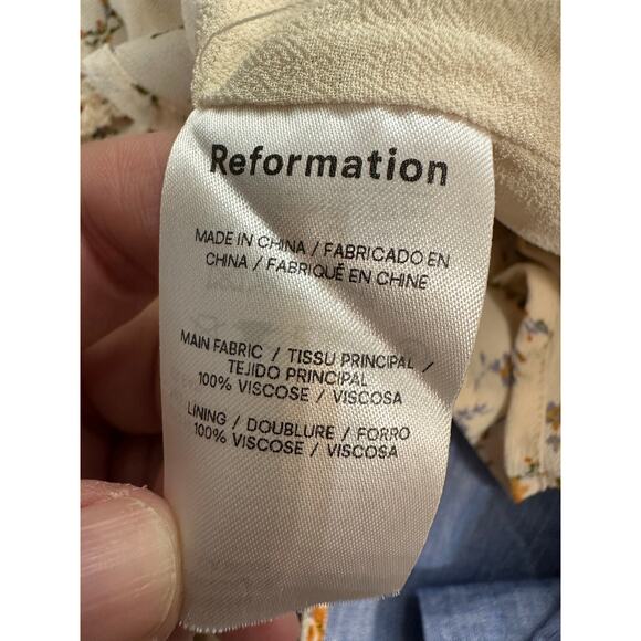 Reformation Midi Dress Yellow Floral Sweetheart Neckline Cap Sleeve - Picture 7 of 8